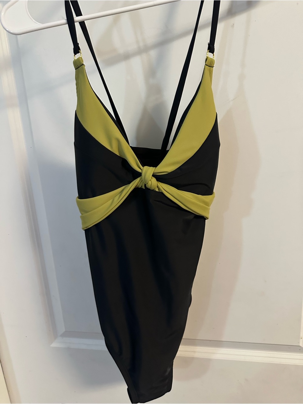 Black & Olive Twist-Front One-Piece Swimsuit